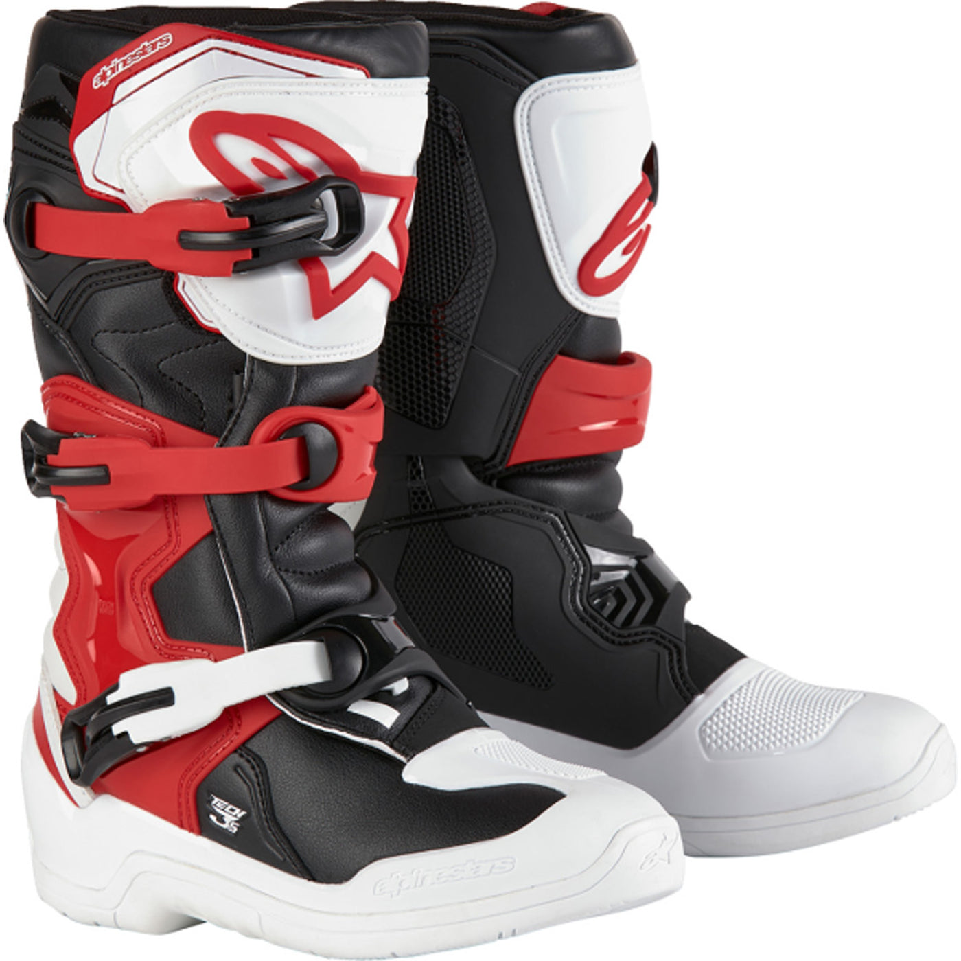 Alpinestars Youth Tech 3S MX Boots White/Black/Red - Front Side View of Pair