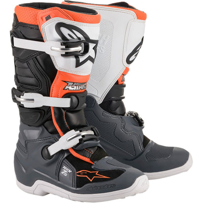 Alpinestars Youth Tech 7S Boots Black/Gray/White/Orange - Front Side View of Pair