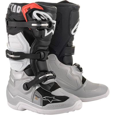 Alpinestars Youth Tech 7S Boots Black/Silver/White/Gold - Front Side View of Pair