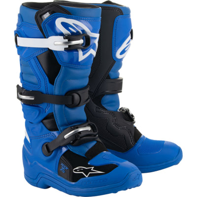 Alpinestars Youth Tech 7S Boots Blue/Black/White - Front Side View of Pair