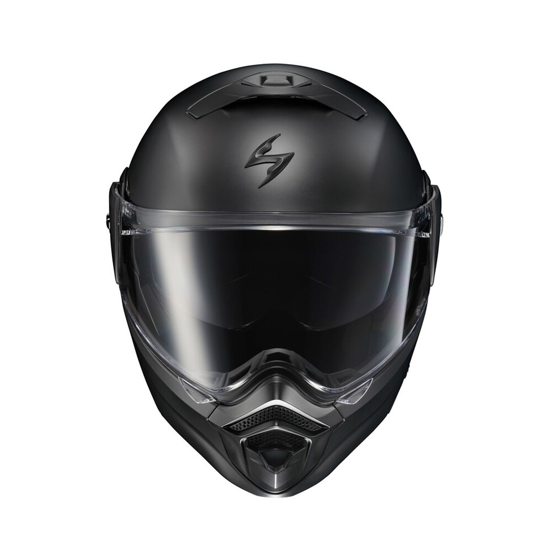 SCORPION EXO EXO-AT960 Solid Modular Helmet Matte Black - Front View with Off Road Visor Removed