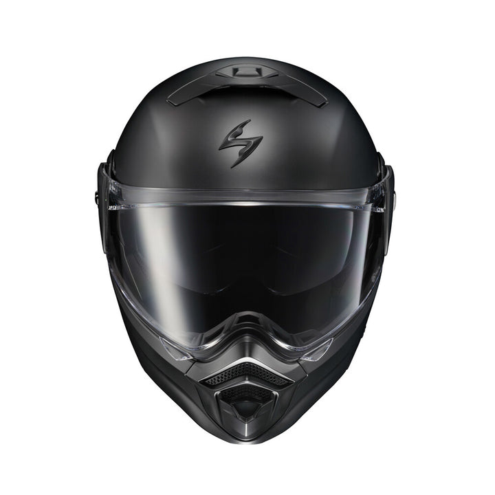 SCORPION EXO EXO-AT960 Solid Modular Helmet Matte Black - Front View with Off Road Visor Removed