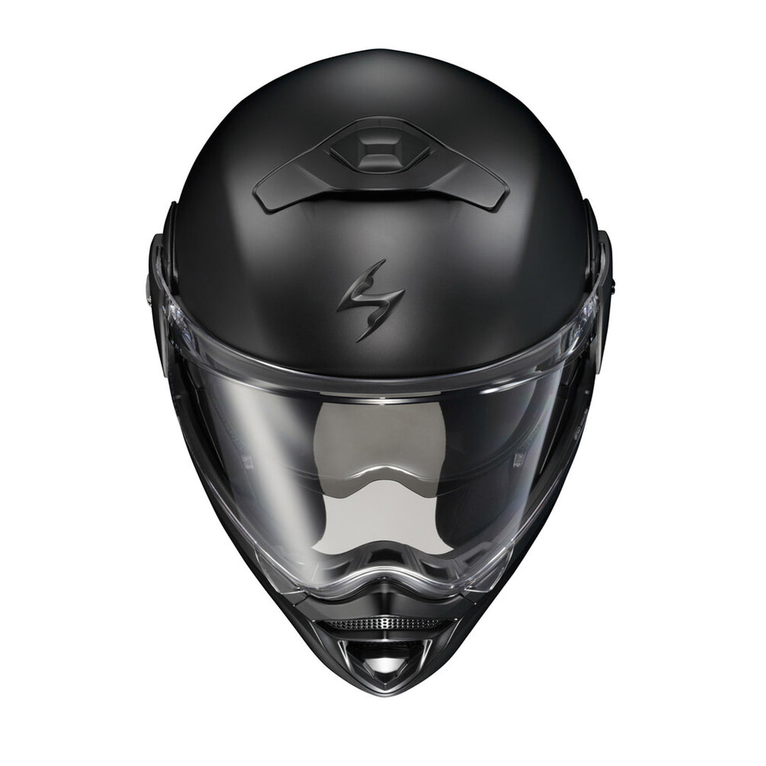 SCORPION EXO EXO-AT960 Solid Modular Helmet Matte Black - Front Top View with Off Road Visor Removed