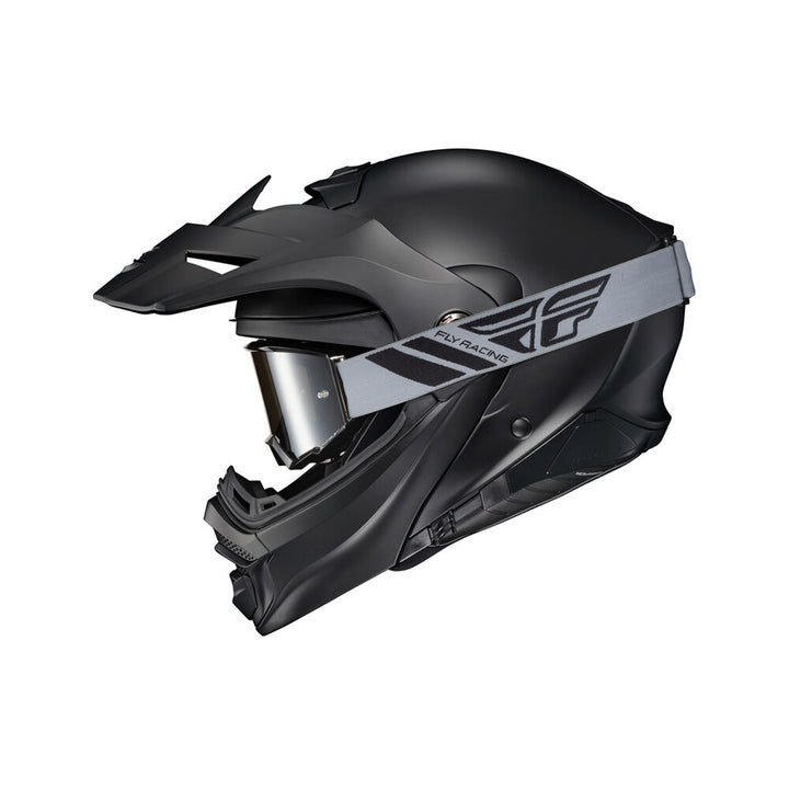 SCORPION EXO EXO-AT960 Solid Modular Helmet Matte Black - Side View with Goggles in Place of Faceshield
