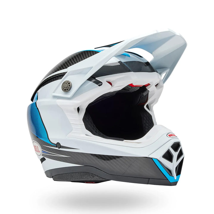 Bell Moto-10 Spherical Evade Helmet Gloss White/Blue - Front Right Side View