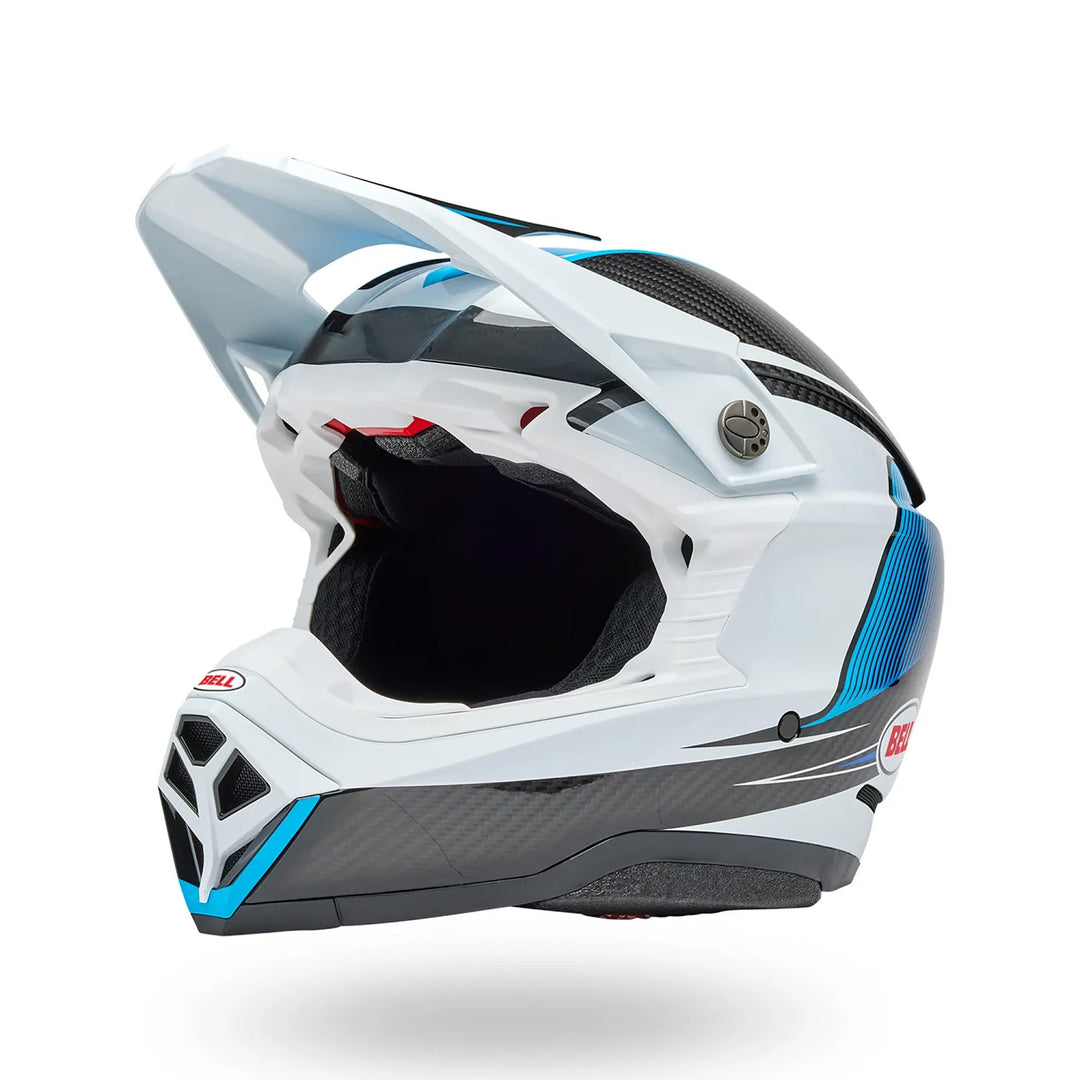 Bell Moto-10 Spherical Evade Helmet Gloss White/Blue - Front Left Side View