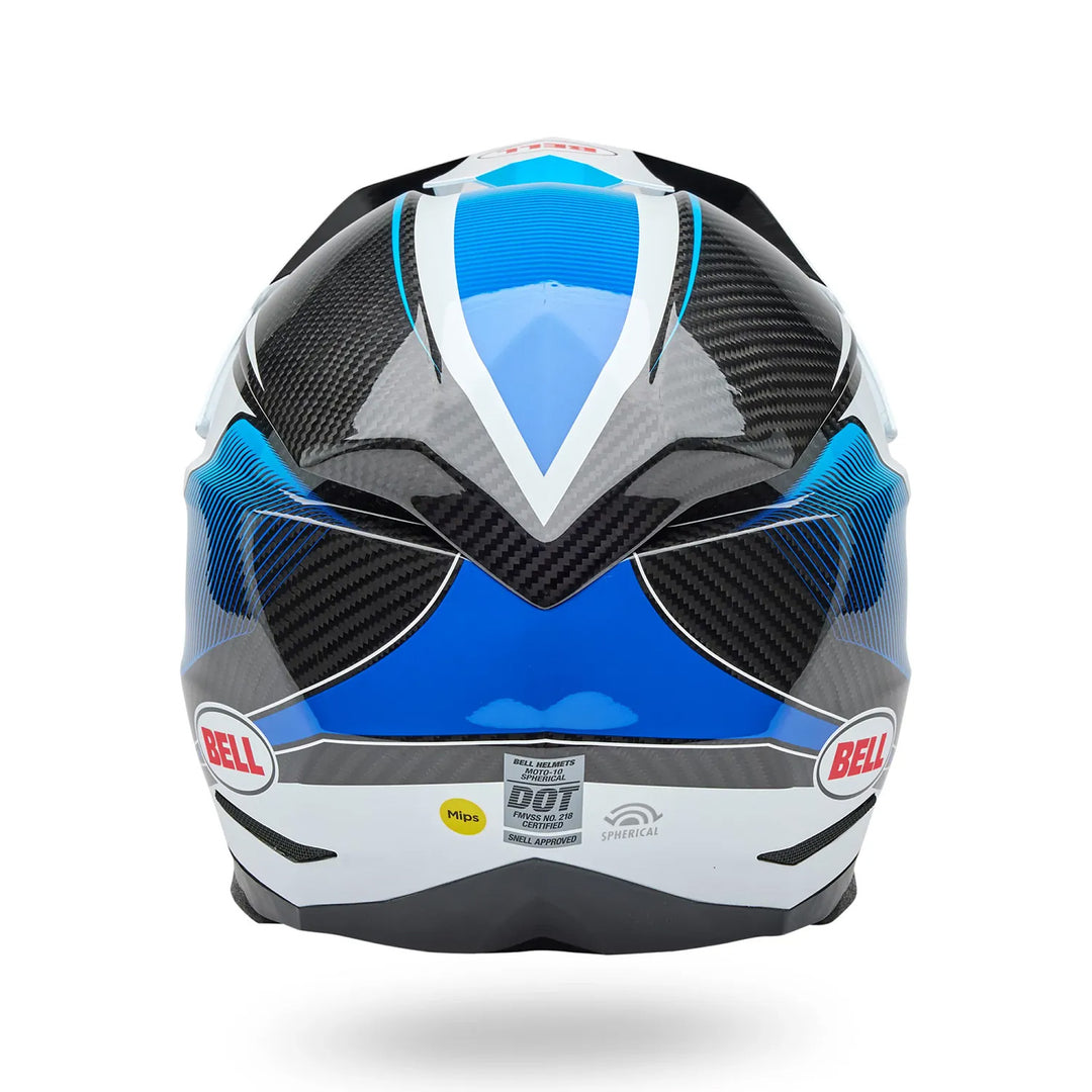 Bell Moto-10 Spherical Evade Helmet Gloss White/Blue - Rear View