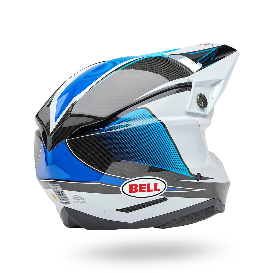 Bell Moto-10 Spherical Evade Helmet Gloss White/Blue - Rear Right Side View
