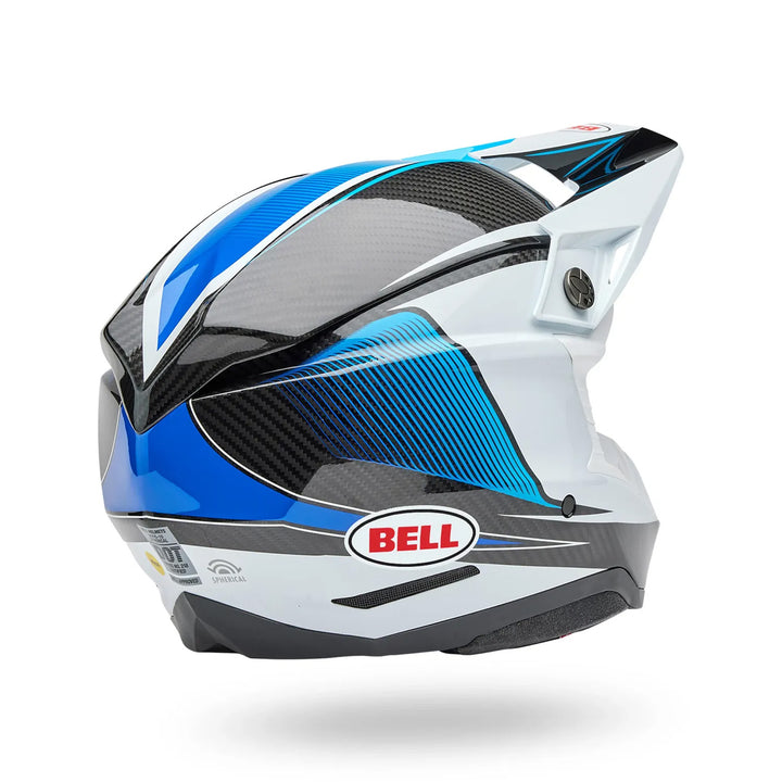 Bell Moto-10 Spherical Evade Helmet Gloss White/Blue - Rear Right Side View