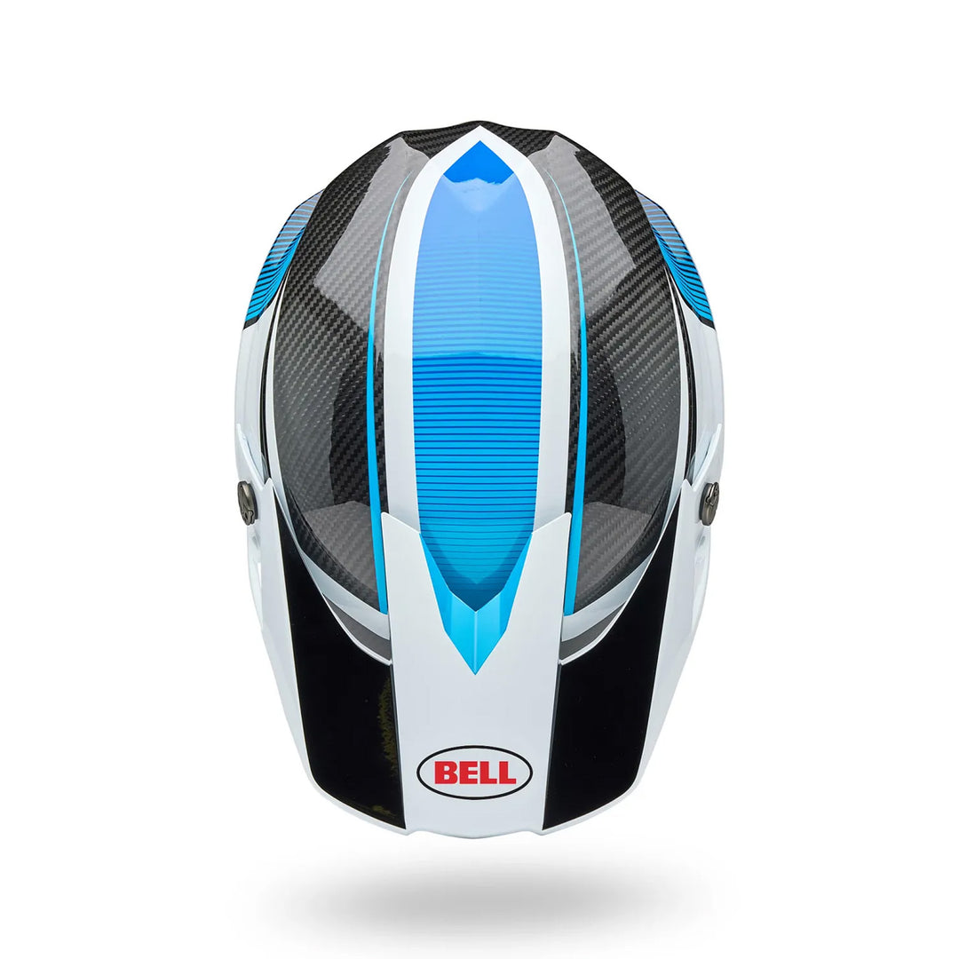 Bell Moto-10 Spherical Evade Helmet Gloss White/Blue - Top Down View