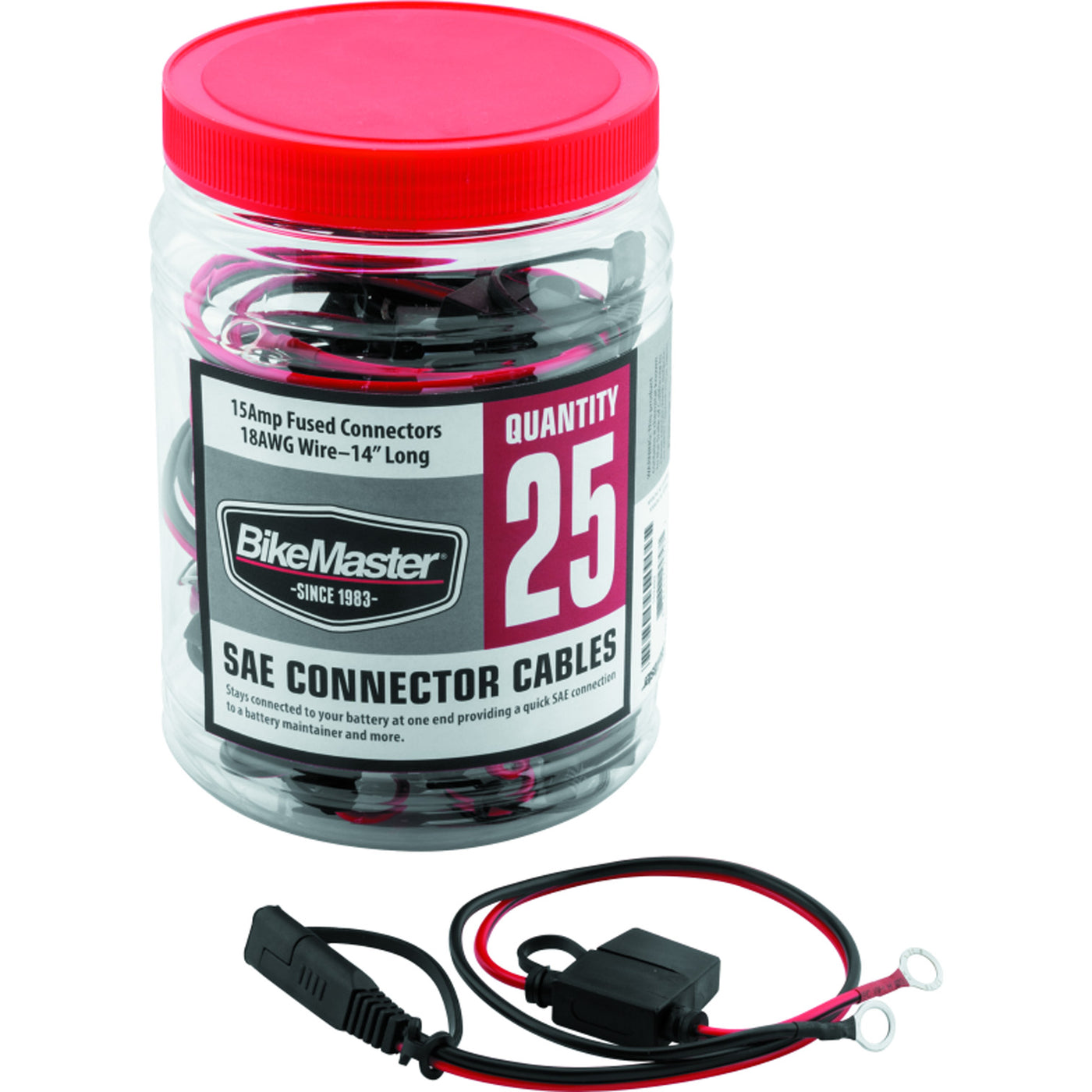 BikeMaster SAE Wire w/Fuse - Display View of Tub in Background and Individual Wire in Front