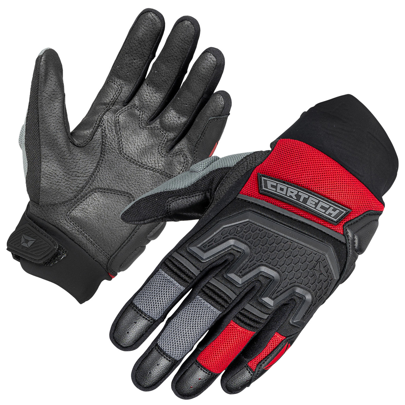 Cortech Men's Aero-Flo 2.0 Gloves Red - Back of Hand and Palm Views of Pair