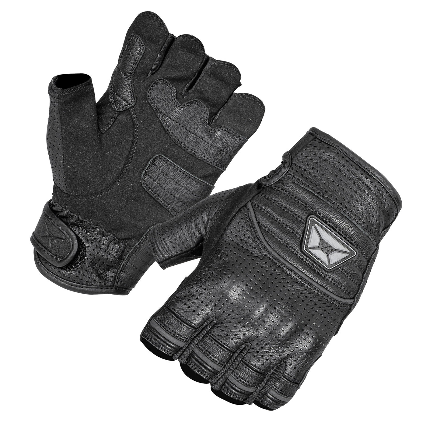 Cortech Flip-Off Armored Fingerless Gloves Black - Back of Hand and Palm Views of Pair