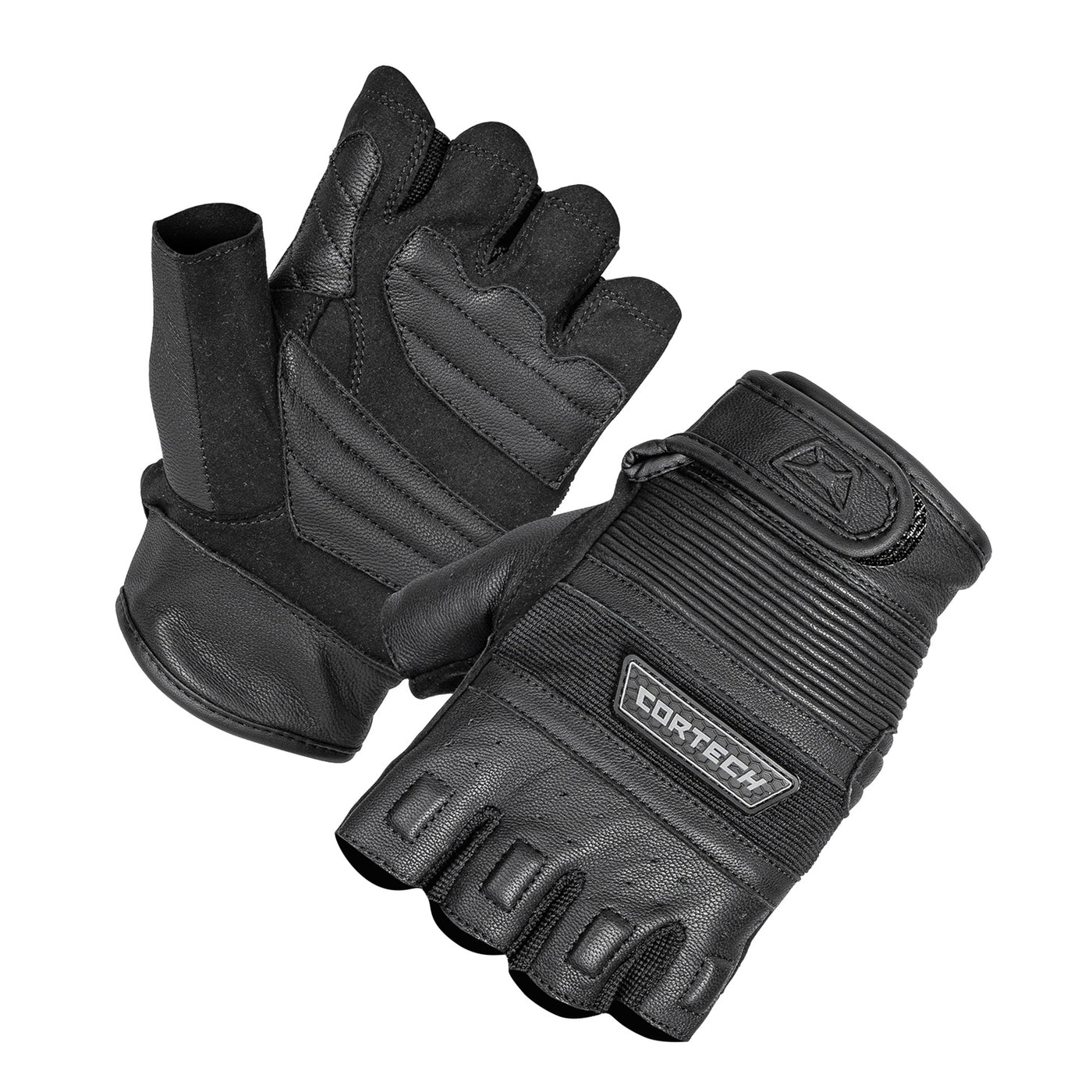 Cortech Flip-Off Fingerless Gloves Black - Back of Hand and Palm Views of Pair