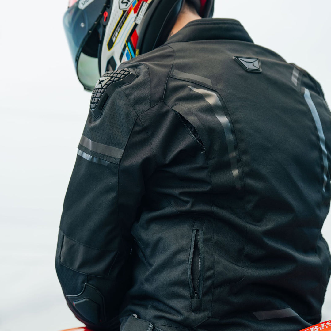 Cortech Men's Hyper-Tec 2.0 Jacket Black/White - Lifestyle close-up of back with open shoulder and lower back vents