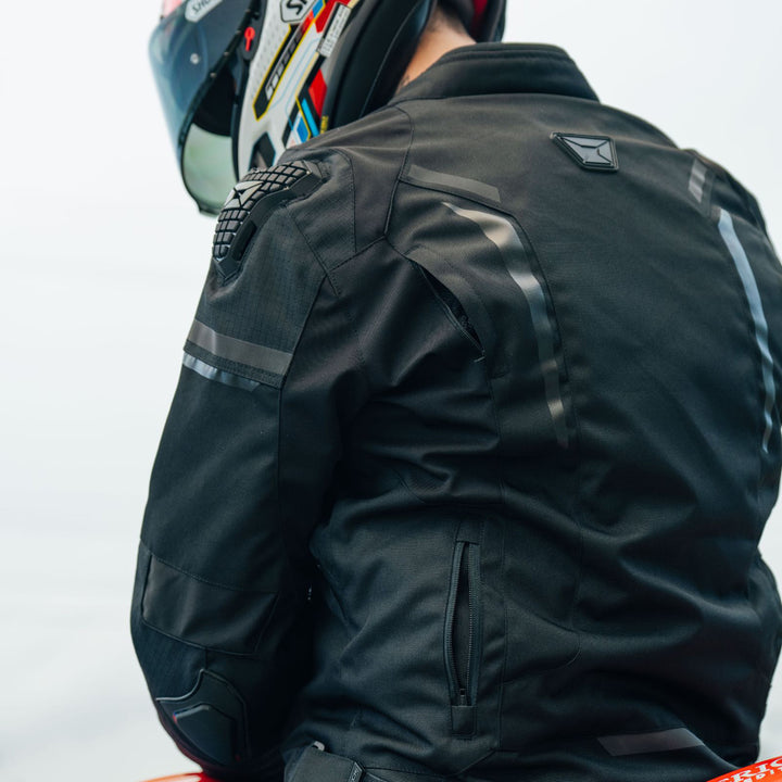 Cortech Men's Hyper-Tec 2.0 Jacket Black/White - Lifestyle close-up of back with open shoulder and lower back vents