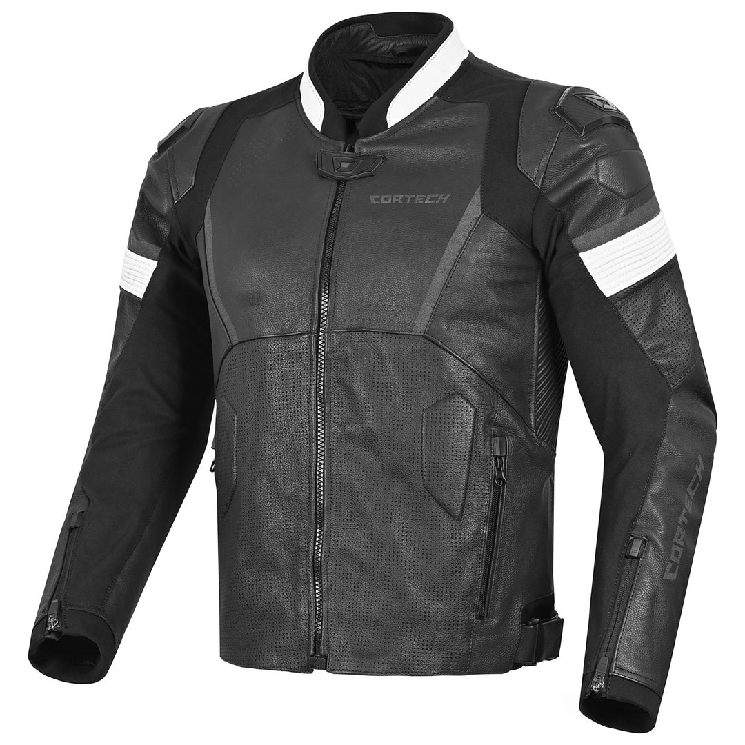 Cortech Revo Leather Jacket Black/White - Front View