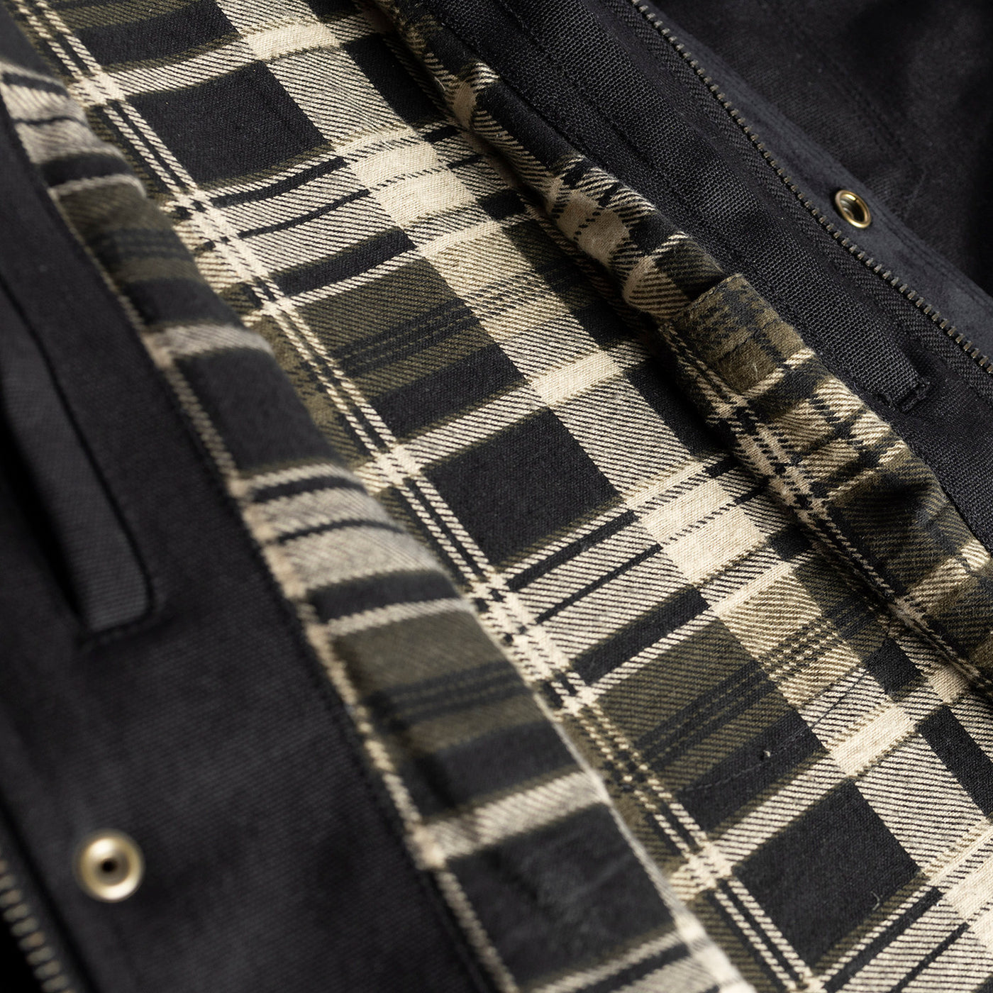 Cortech Rambler Wax Cotton Riding Shirt Black - Close-up of Plaid Lining