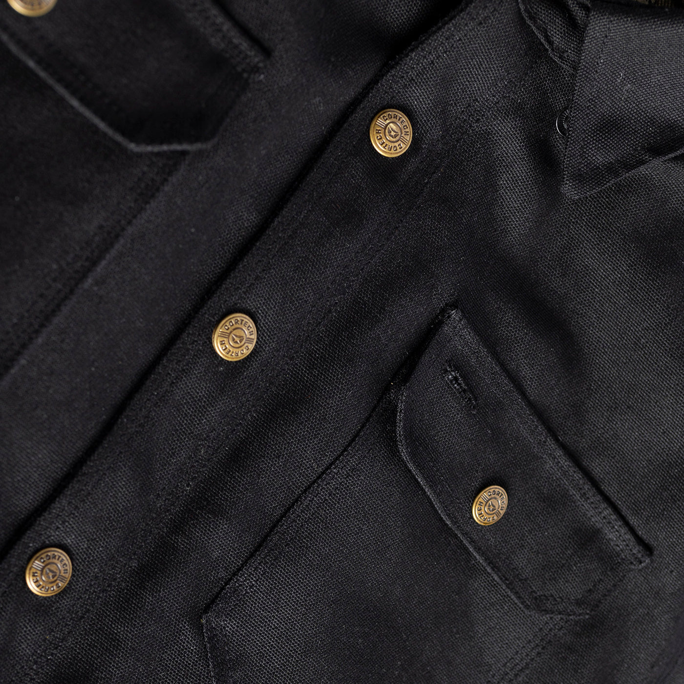 Cortech Rambler Wax Cotton Riding Shirt Black - Close-Up of Front Buttons