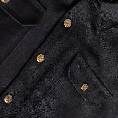 Cortech Rambler Wax Cotton Riding Shirt Black - Close-Up of Front Buttons