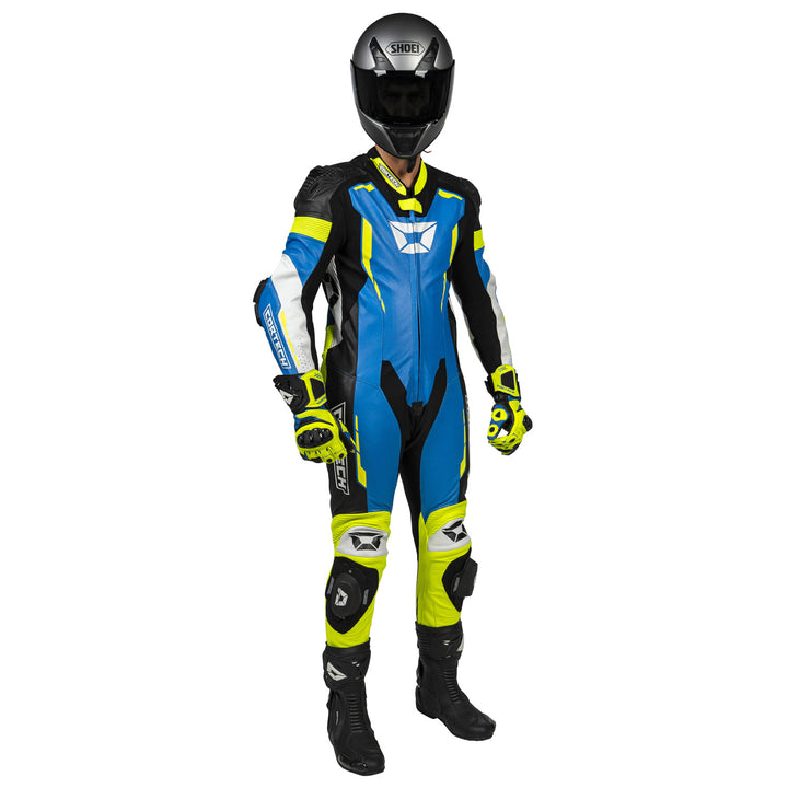 Cortech Sector Pro Air 1-Piece Leather Suit Blue/Hi-Viz - Front View