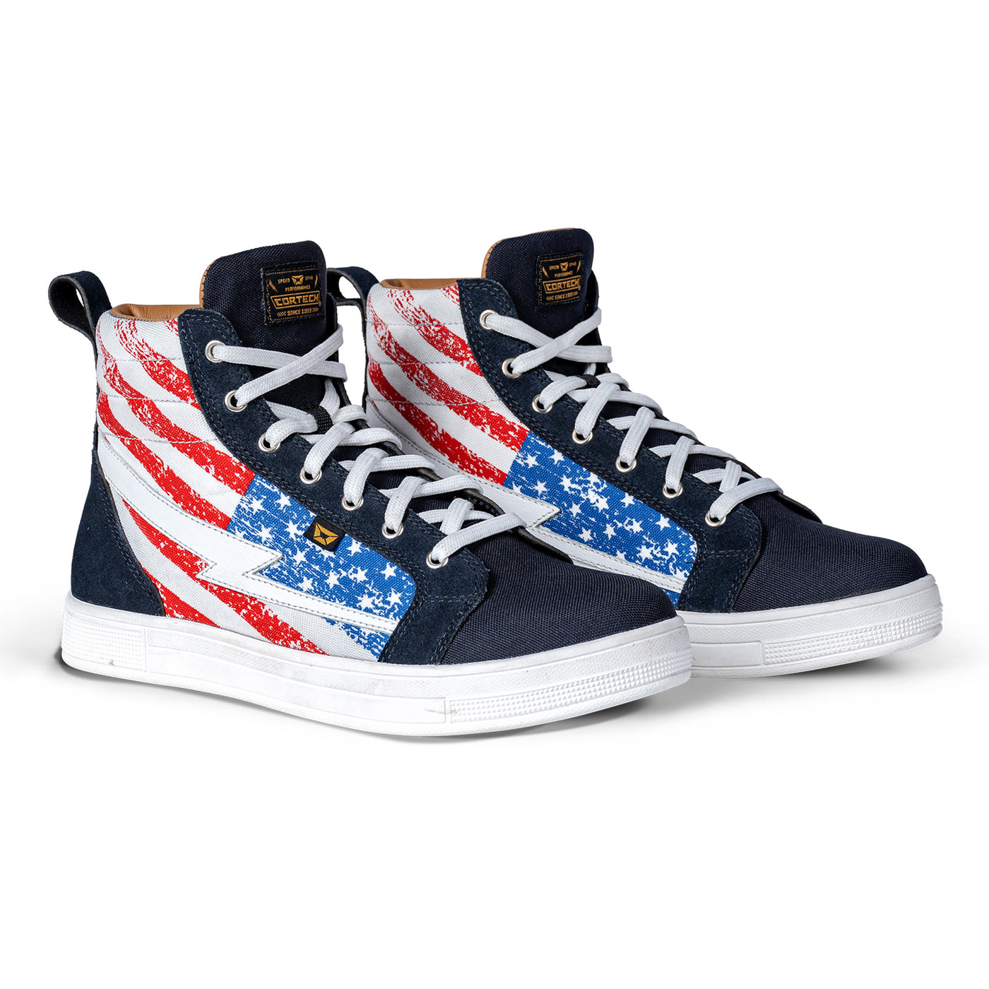 Cortech Slayer Limited Edition Flag Riding Shoes US Flag - Front Side View of Pair