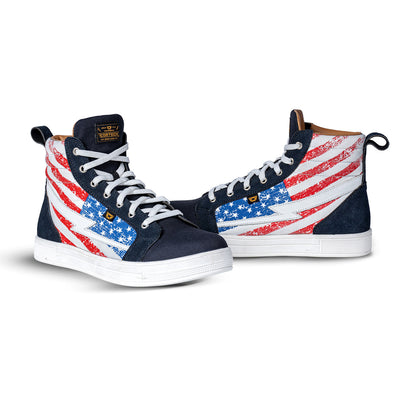 Cortech Slayer Limited Edition Flag Riding Shoes US Flag - Front Side and Inner Side Views of Pair