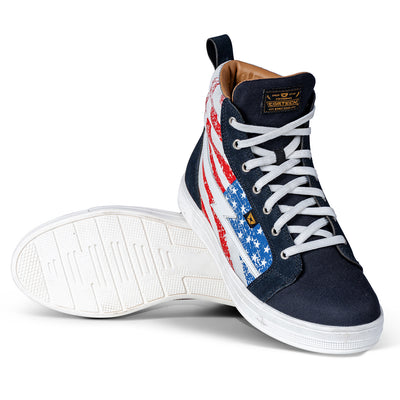 Cortech Slayer Limited Edition Flag Riding Shoes US Flag - Sole and Top Side View of Pair stacked on each other