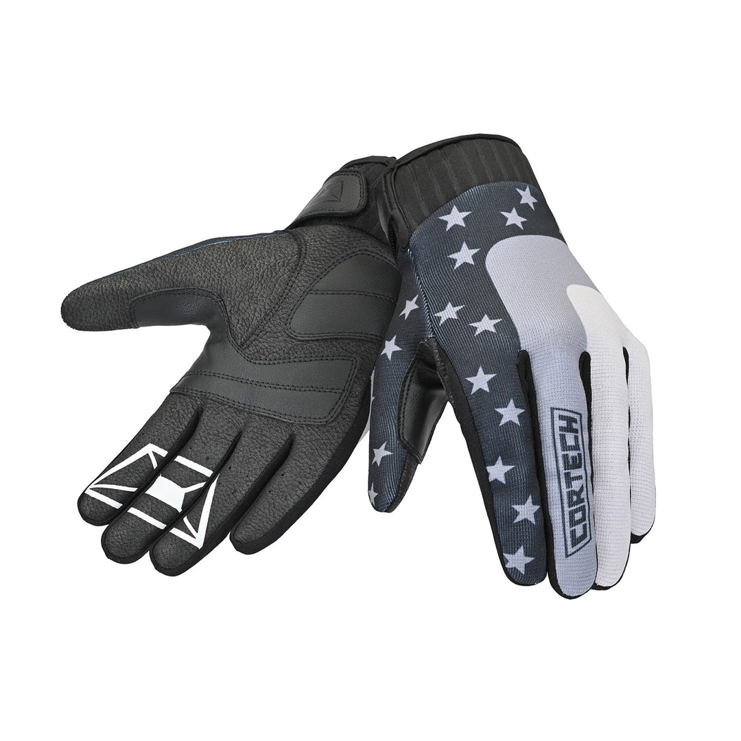 Cortech Standard Issue Flag Gloves Black/Grey - Back of Hand and Palm Views of Pair