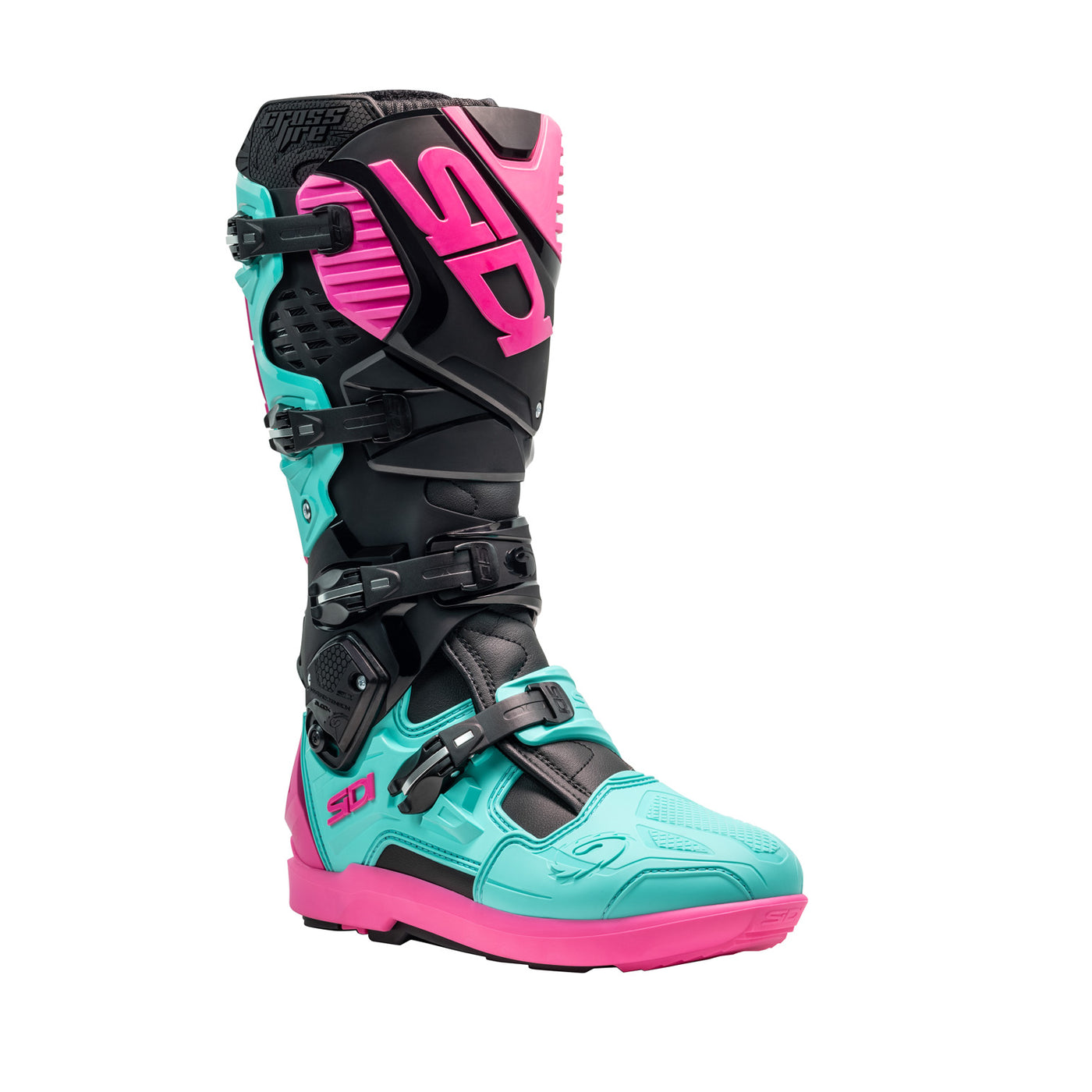 Sidi Crossfire 3 SRS Boots Black/Mint/Pink - Front Side View