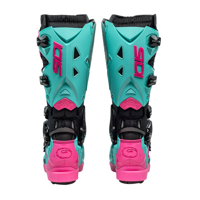 Sidi Crossfire 3 SRS Boots Black/Mint/Pink - Rear View of Pair