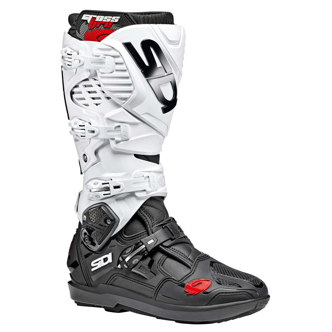 Sidi Crossfire 3 SRS Boots Black/White - Front Side View of Pair