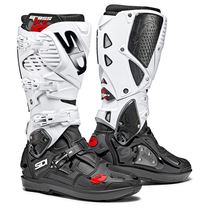 Sidi Crossfire 3 SRS Boots Black/White - Front Side View of Pair