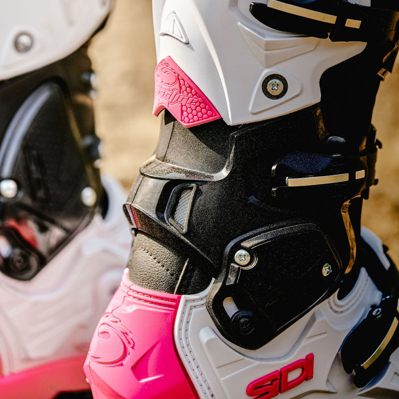 Sidi Crossfire 3 SRS Boots Black/White/Pink - Lifestyle Close-Up of Ankle