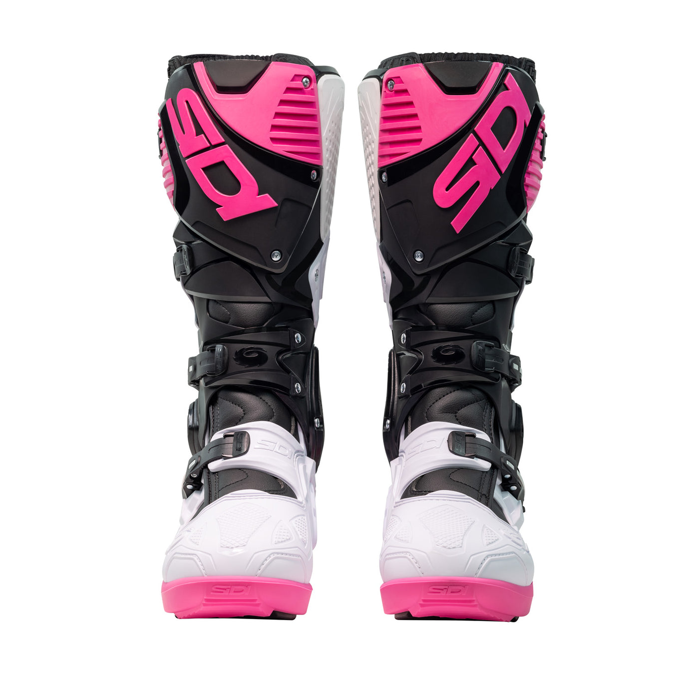 Sidi Crossfire 3 SRS Boots Black/White/Pink - Front View of Pair