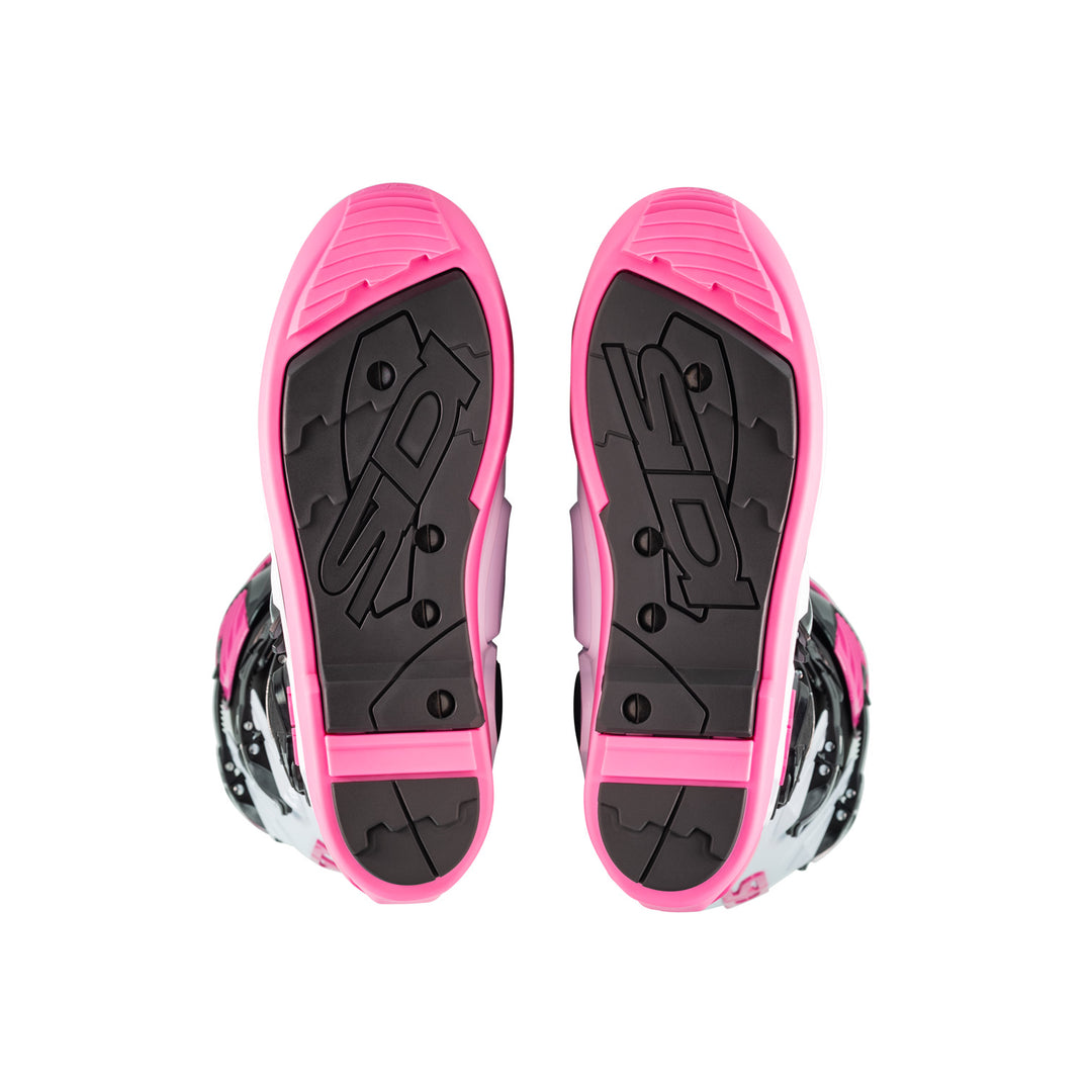 Sidi Crossfire 3 SRS Boots Black/White/Pink - Sole View of Pair
