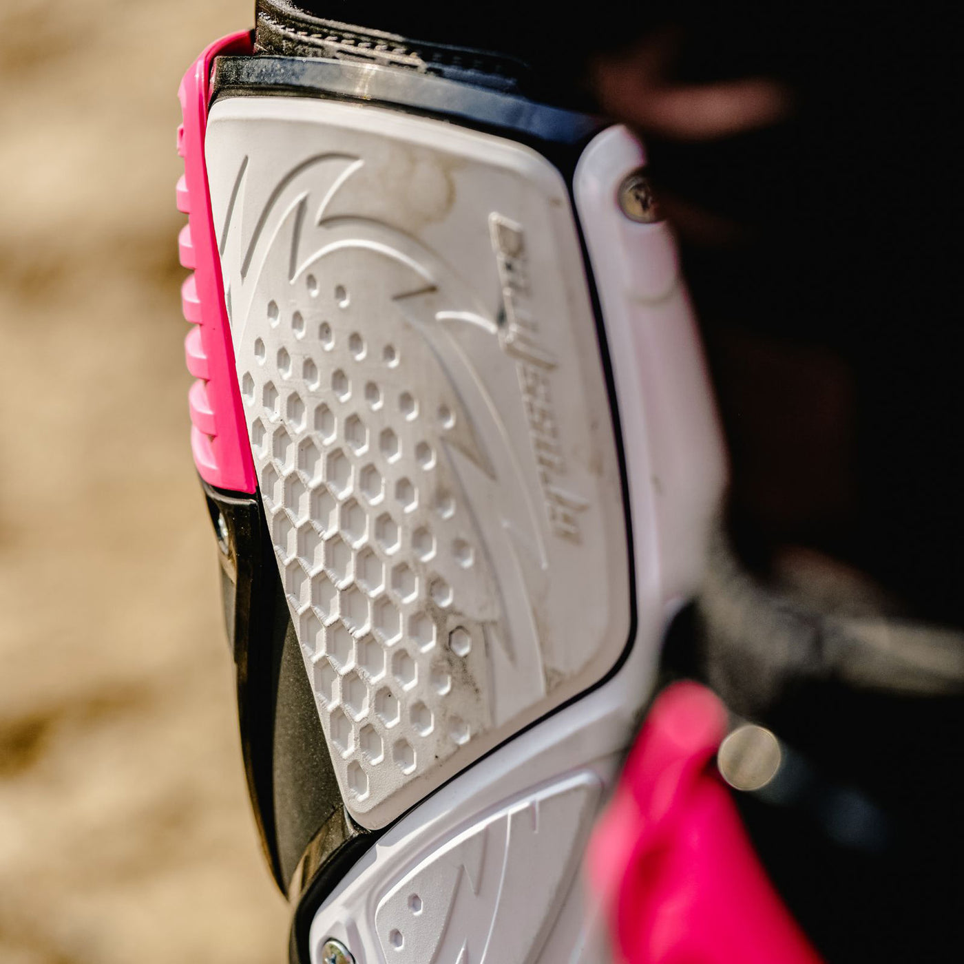 Sidi Crossfire 3 SRS Boots Black/White/Pink - Lifestyle Close-Up of Rear Top Section of Boot