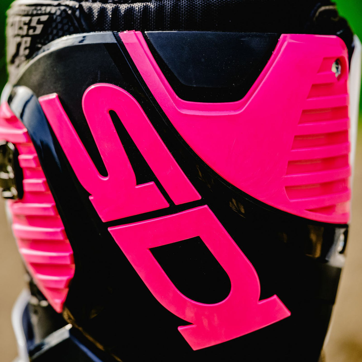 Sidi Crossfire 3 SRS Boots Black/White/Pink - Lifestyle Close-Up of Front Top Section of Boot