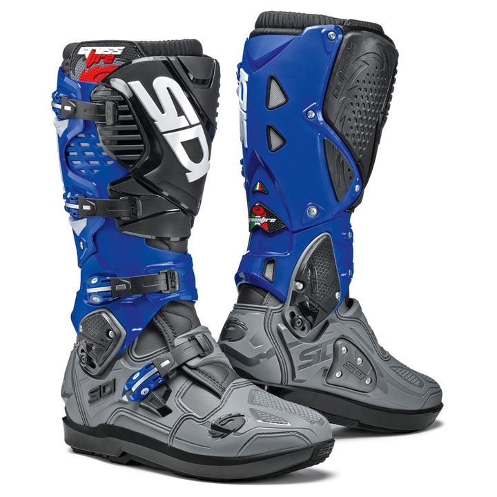 Sidi Crossfire 3 SRS Boots Gray/Blue/Black - Front Side View of Pair