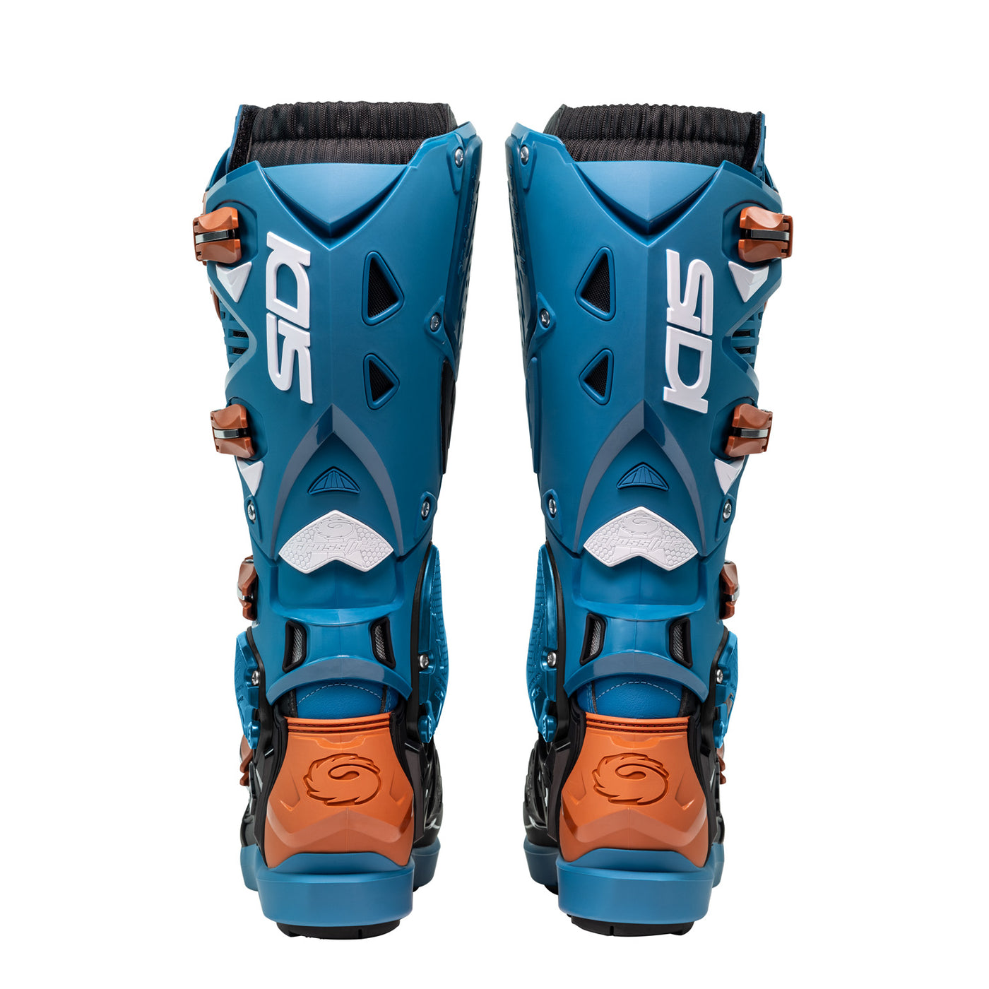 Sidi Crossfire 3 SRS Boots Petrol/Bronze - Rear View of Pair