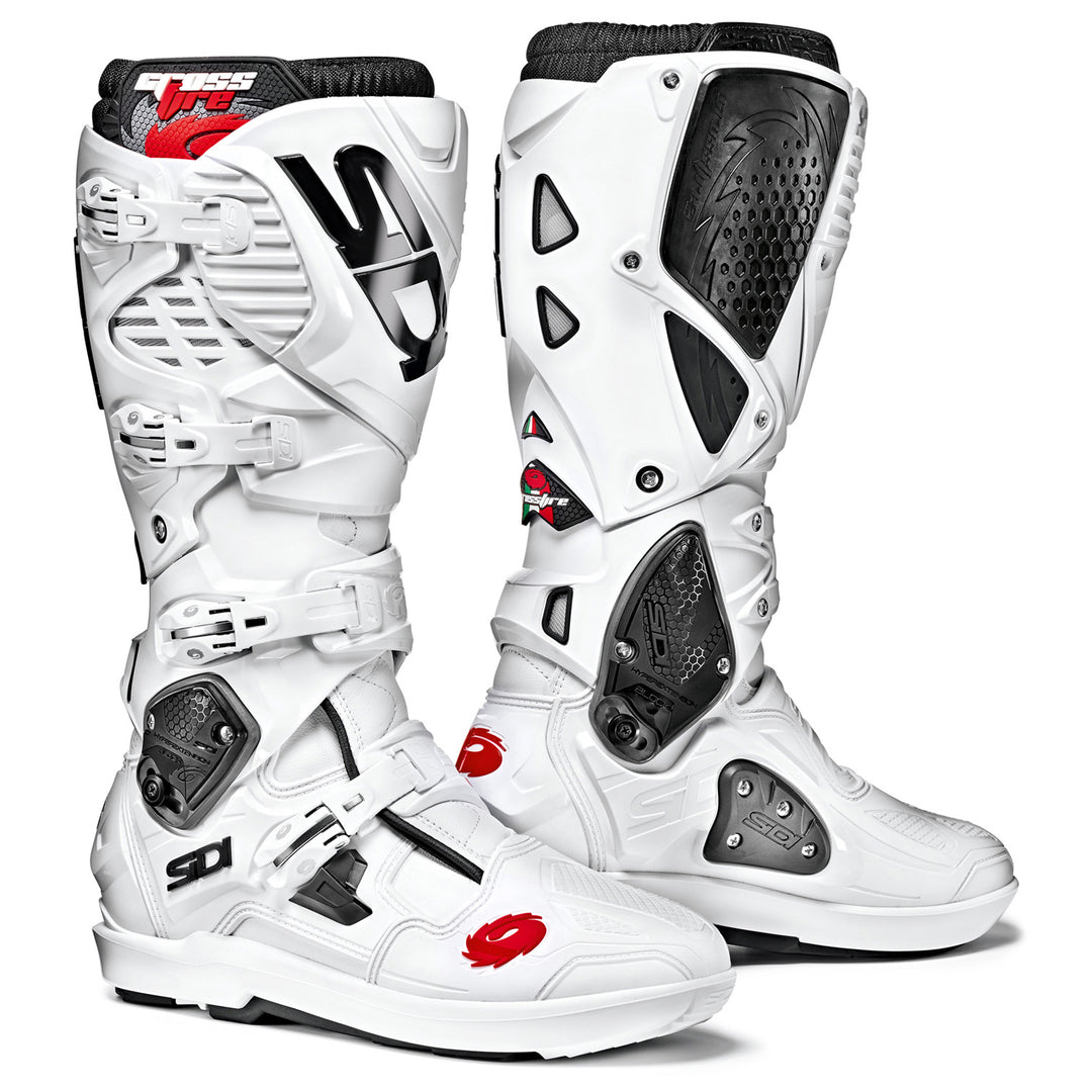 Sidi Crossfire 3 SRS Boots White/White - Front Side View of Pair