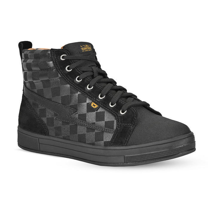 Cortech Men's Slayer Canvas Check Riding Shoes Black - Front Side View