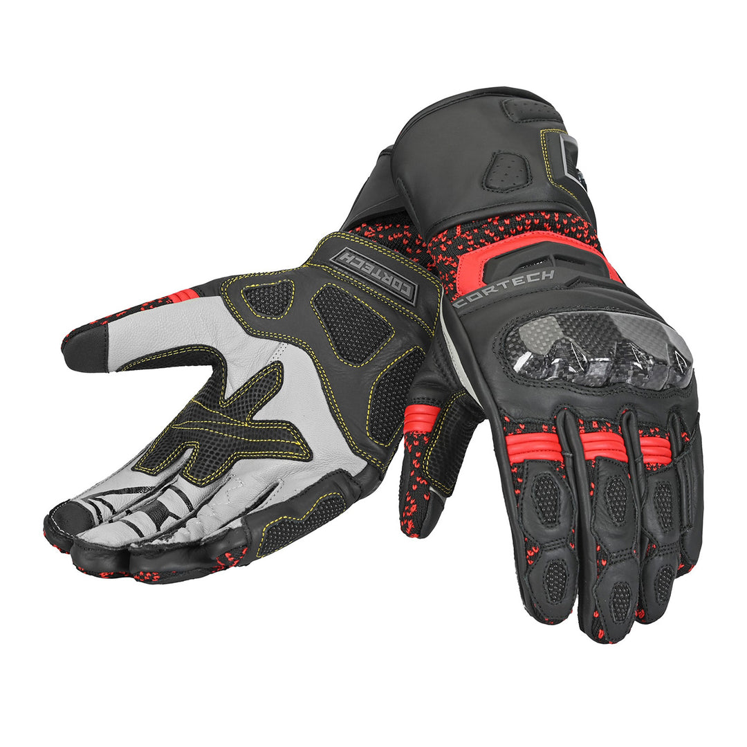 Cortech Revo RR V2 Gloves Black/Red - Back of Hand and Palm Views of Pair