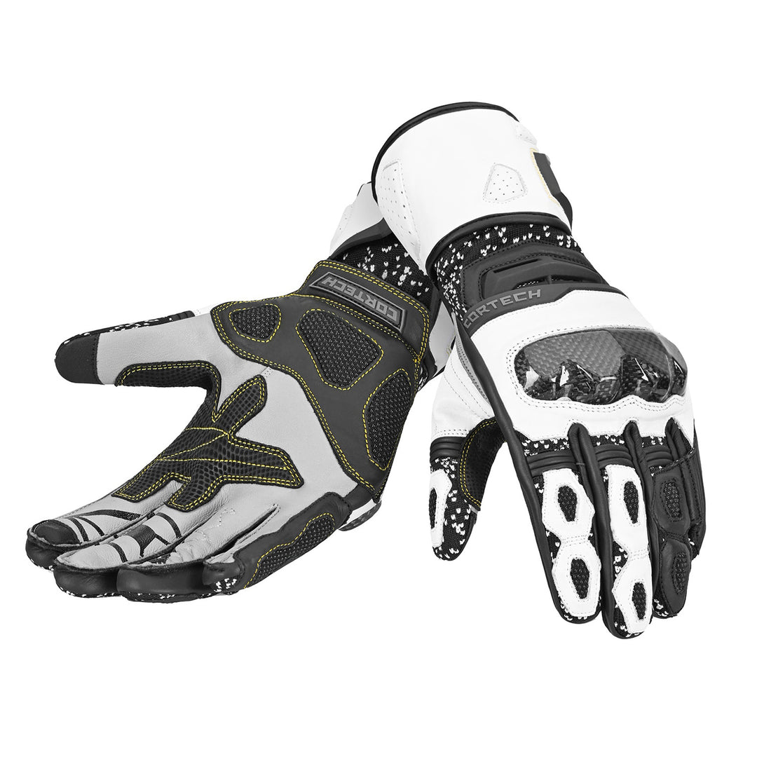 Cortech Revo RR V2 Gloves Black/White - Back of Hand and Palm Views of Pair