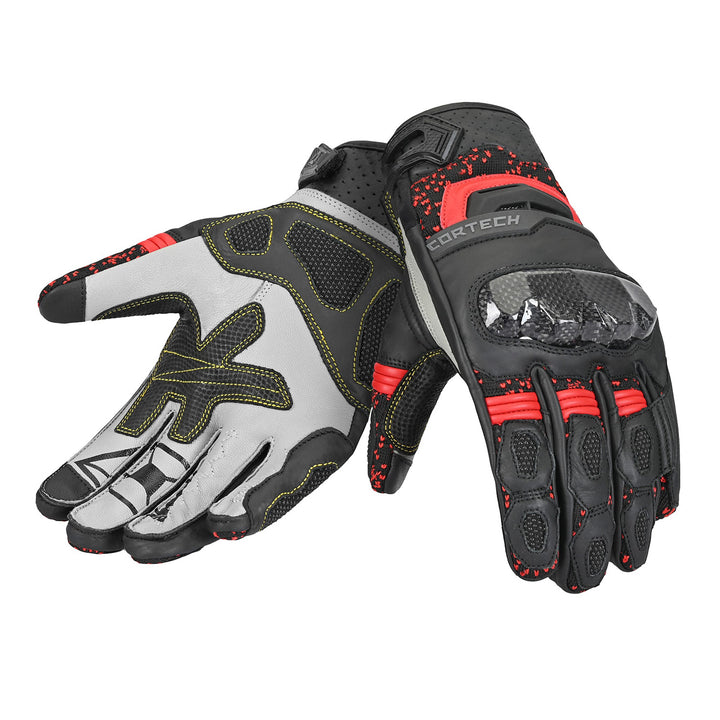 Cortech Revo ST V2 Gloves Black/Red - Back of Hand and Palm Views of Pair