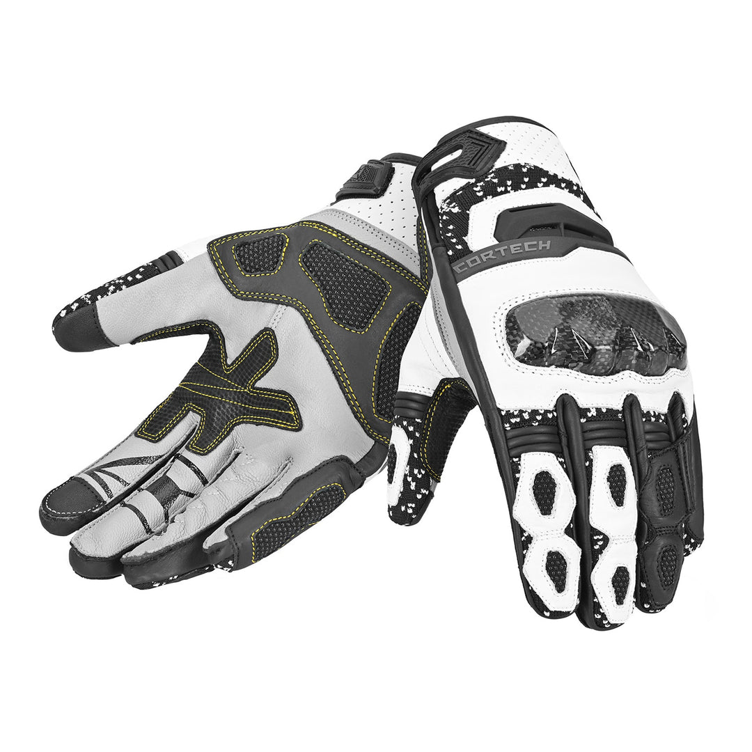 Cortech Revo ST V2 Gloves Black/White - Back of Hand and Palm Views of Pair