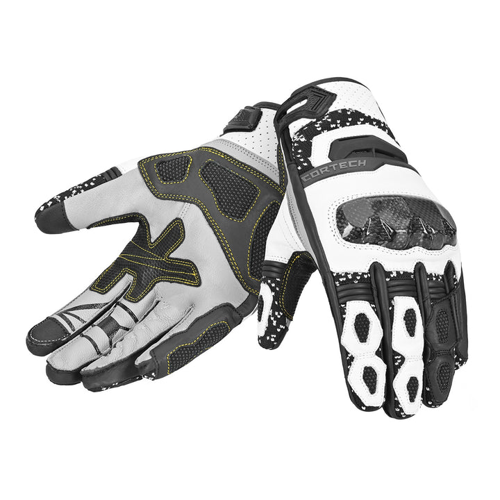 Cortech Revo ST V2 Gloves Black/White - Back of Hand and Palm Views of Pair