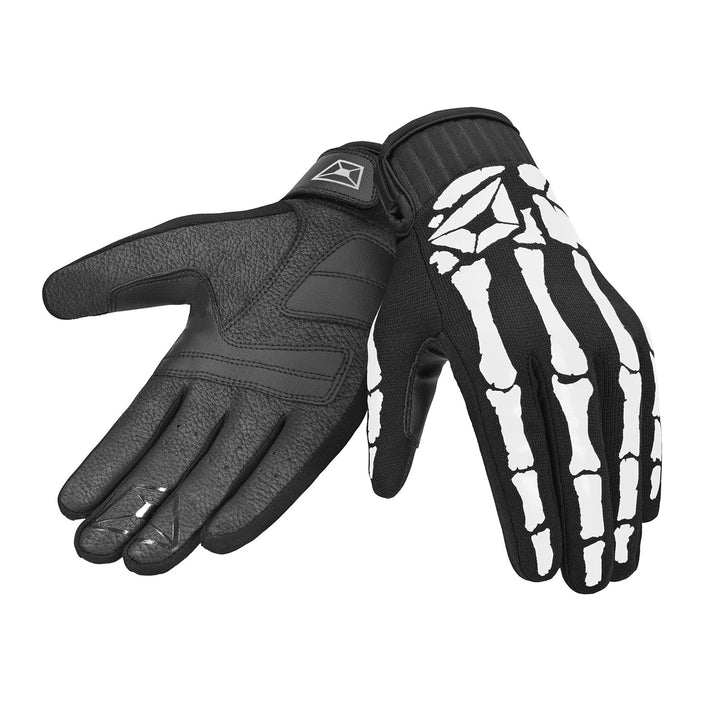 Cortech Standard Issue Bones Gloves Black/White - Back of Hand and Palm Views of Pair