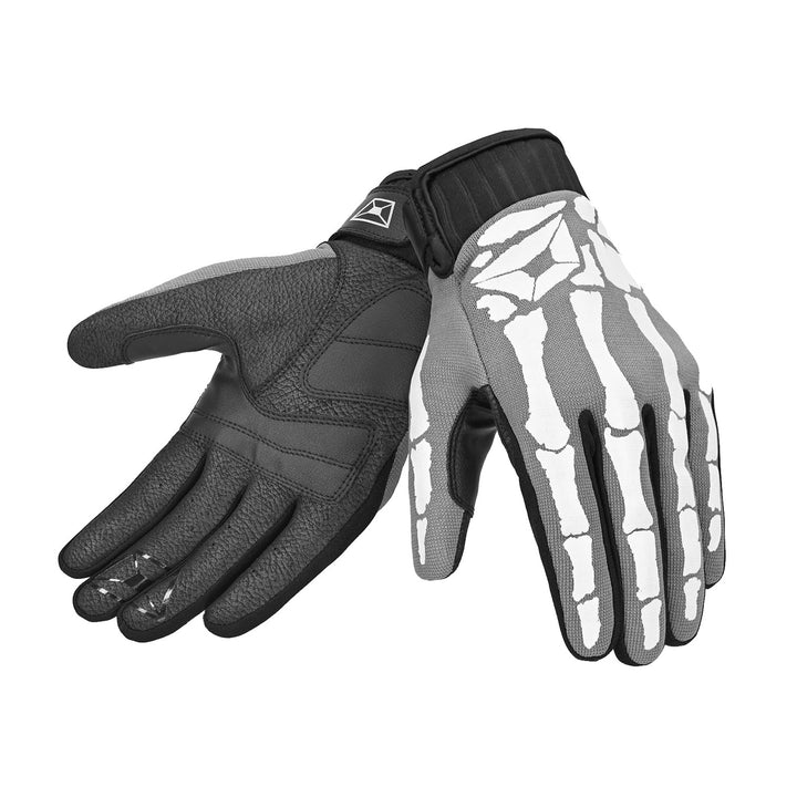 Cortech Standard Issue Bones Gloves Grey/White - Back of Hand and Palm Views of Pair