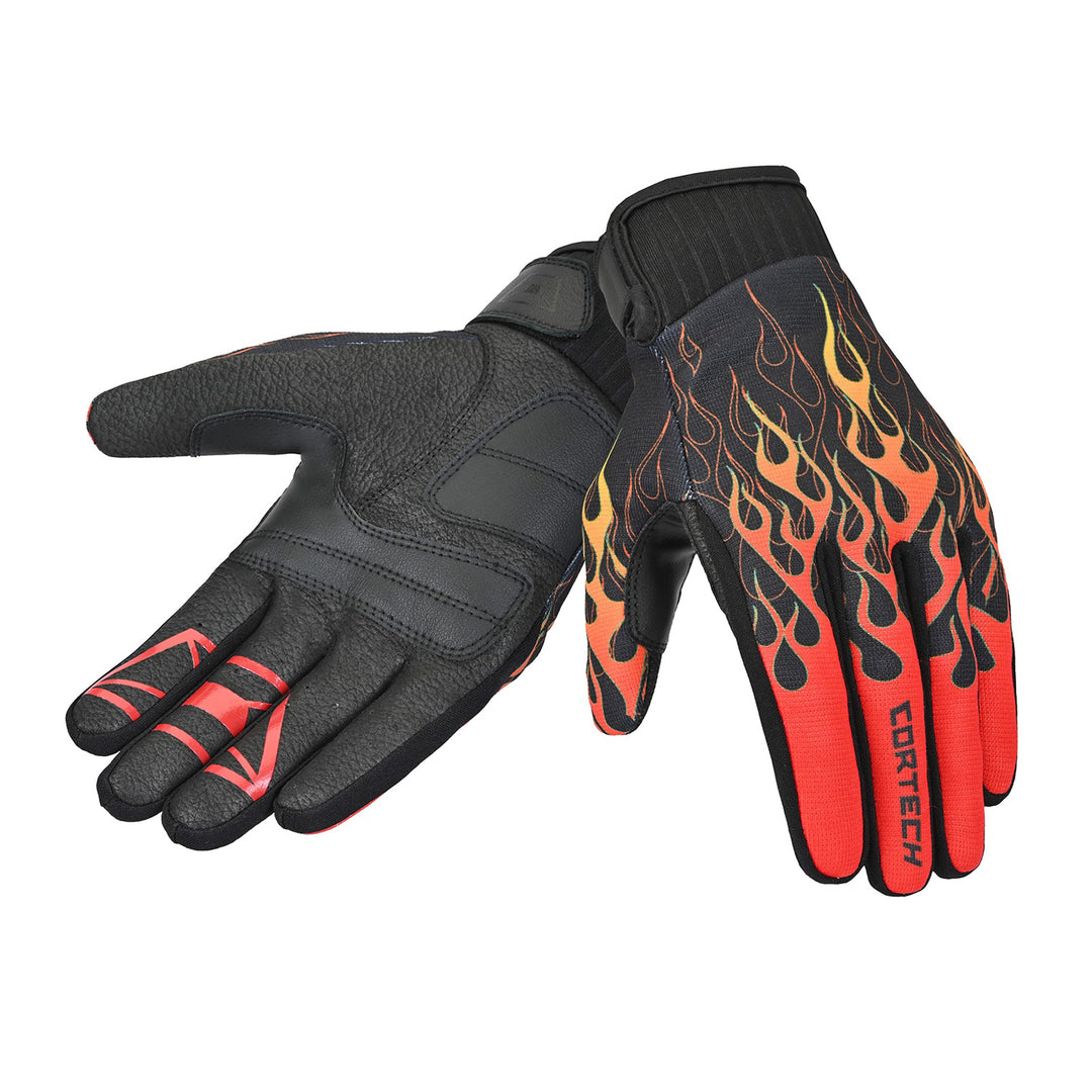 Cortech Standard Issue Flame Gloves Flames - Back of Hand and Palm Views of Pair